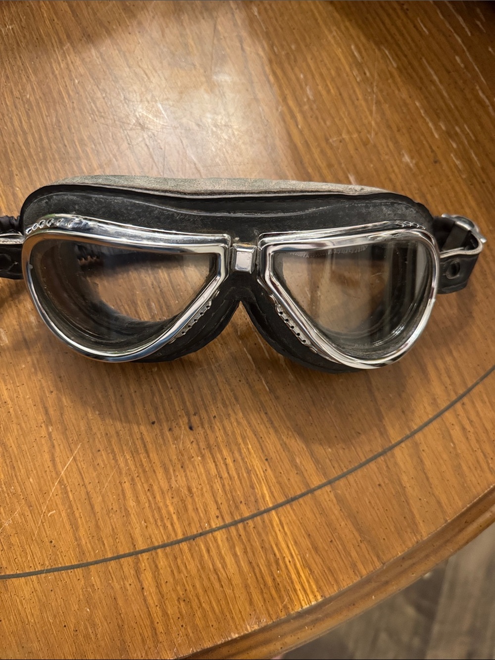 Motorcycle Aviator Goggles Burner Steampunk ATV Leather Chrome Adjustable VTG
